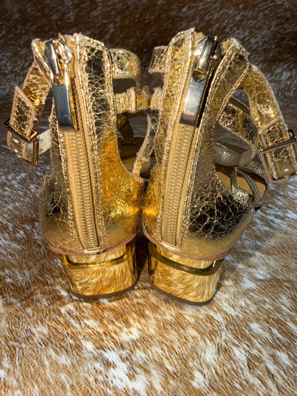 Franco Sarto Gold Sandals KORIE EUC women sz 7M / EU 37 Block Heel Strappy - Picture 4 of 11